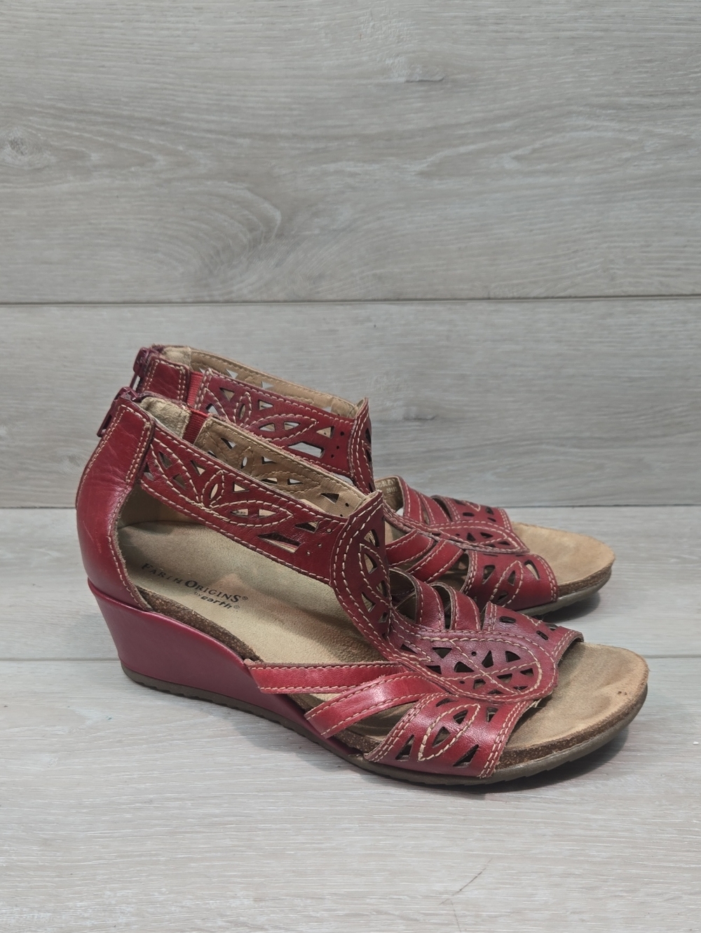 Earth Origins By Earth Women Kingsley Leather Wedge Open Toe Sandals Shoes 8.5M